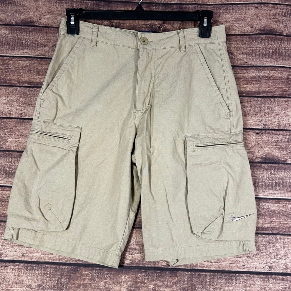 Vintage Nike Mens Cargo Shorts Khaki Tan Ripstop Utility Hiking Shorts Size 30 M